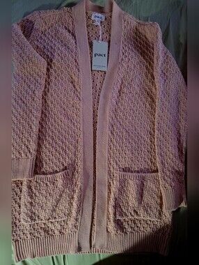 NWT- Pact Organic- Cream Open-Front Textured Cardigan